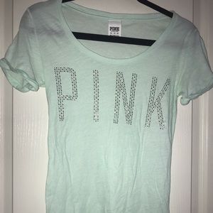 PINK Victoria Secret Rhinestone Light Blue Tee